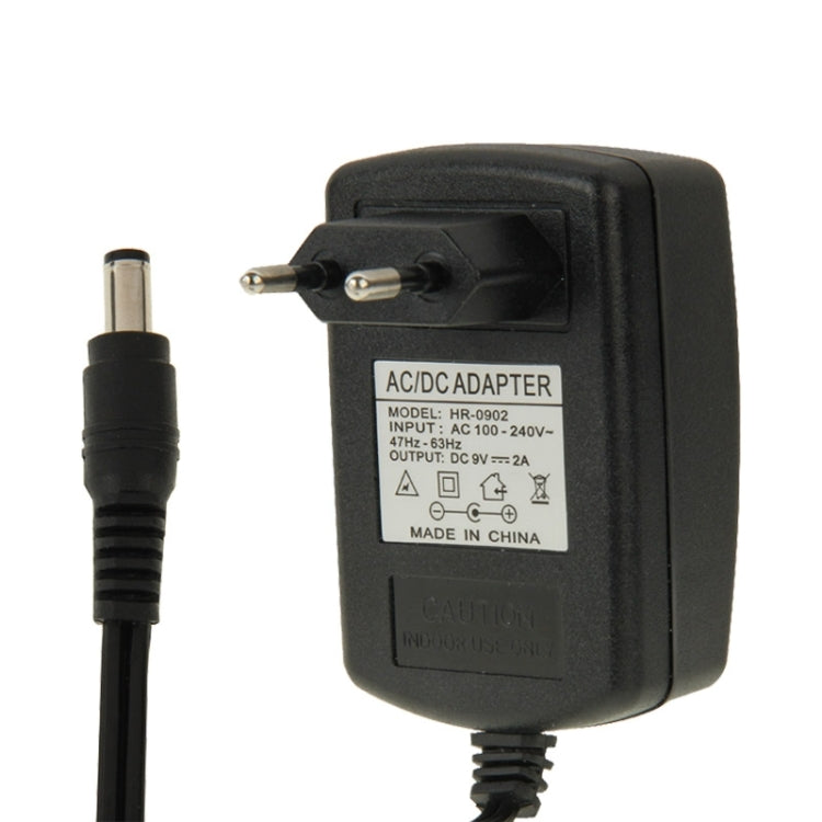 อะแดปเตอร์ไฟฟ้าคุณภาพสูง EU Plug AC 100-240V เป็น DC 9V 2A, หัวเสียบ: 5.5 x 2.1 มม., ความยาวสาย: 1 ม., EU Plug DC 9V 2A