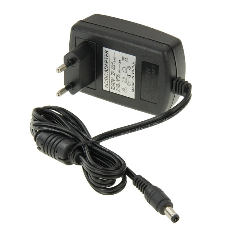 อะแดปเตอร์ไฟฟ้าคุณภาพสูง EU Plug AC 100-240V เป็น DC 9V 2A, หัวเสียบ: 5.5 x 2.1 มม., ความยาวสาย: 1 ม., EU Plug DC 9V 2A