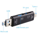 D-188 3 in 1 TF & USB เป็น Micro USB & Type-C Card Reader OTG Adapter Connector