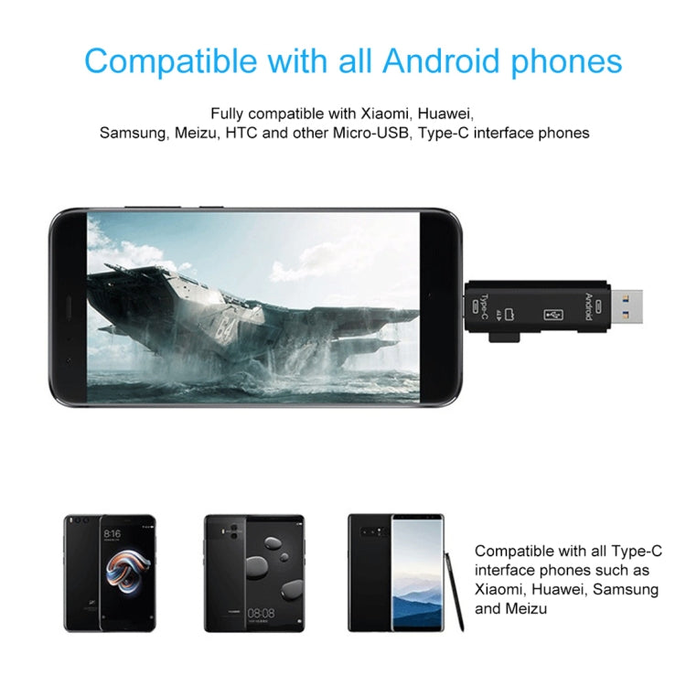 D-188 3 in 1 TF & USB เป็น Micro USB & Type-C Card Reader OTG Adapter Connector