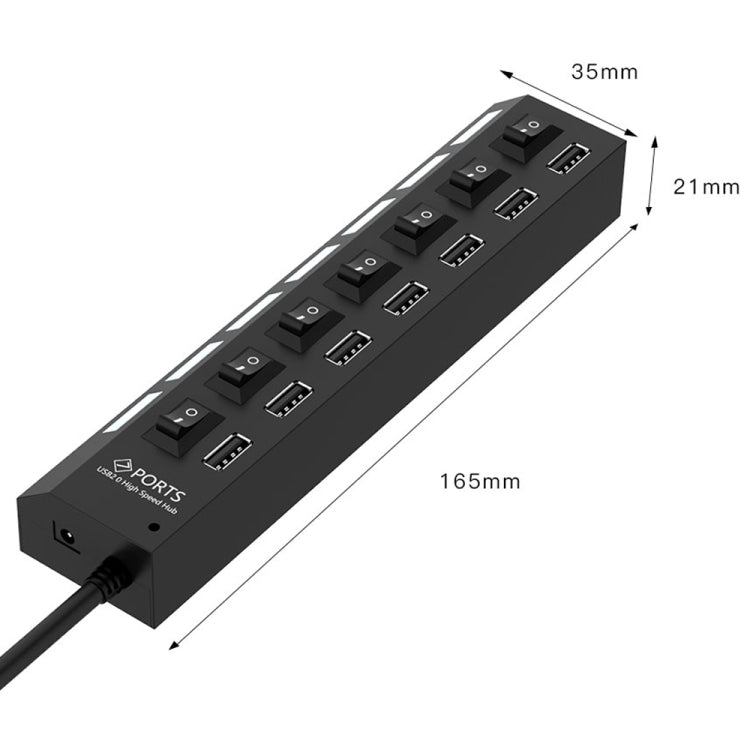 ฮับ USB 7 พอร์ต 2.0 ตัวแยก USB ความเร็วสูง 480Mbps พร้อมสวิตช์เปิด/ปิด / 7 ไฟ LED, 7 พอร์ต (สีขาว), 7 พอร์ต (สีดำ)