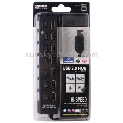 ฮับ USB 7 พอร์ต 2.0 ตัวแยก USB ความเร็วสูง 480Mbps พร้อมสวิตช์เปิด/ปิด / 7 ไฟ LED, 7 พอร์ต (สีขาว), 7 พอร์ต (สีดำ)