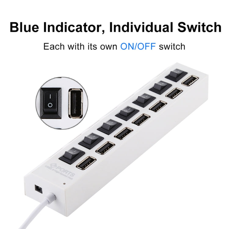 ฮับ USB 7 พอร์ต 2.0 ตัวแยก USB ความเร็วสูง 480Mbps พร้อมสวิตช์เปิด/ปิด / 7 ไฟ LED, 7 พอร์ต (สีขาว), 7 พอร์ต (สีดำ)