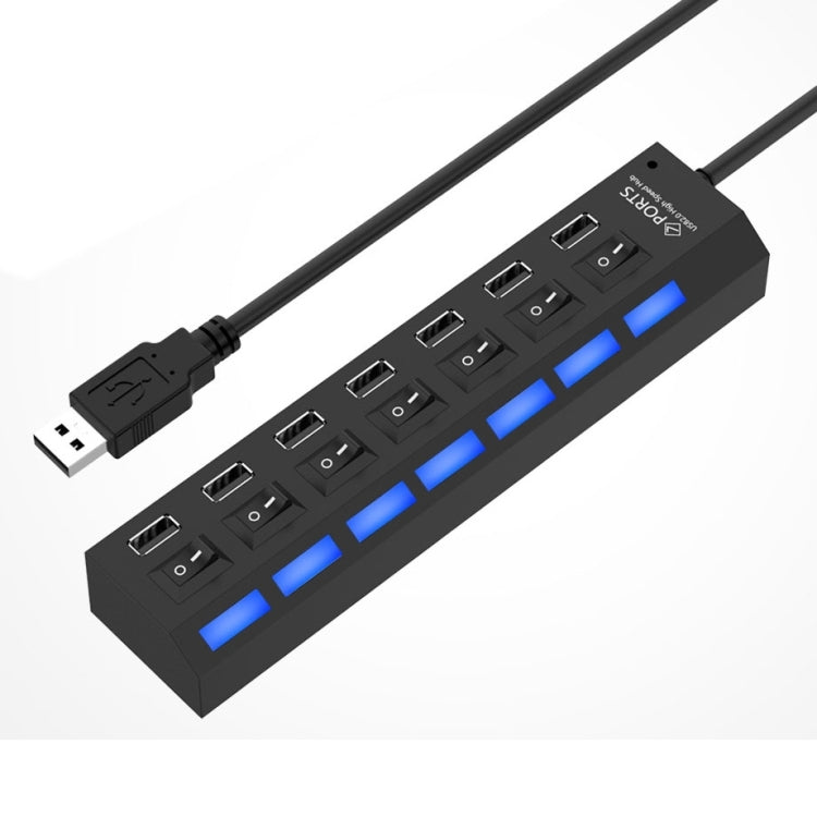 ฮับ USB 7 พอร์ต 2.0 ตัวแยก USB ความเร็วสูง 480Mbps พร้อมสวิตช์เปิด/ปิด / 7 ไฟ LED, 7 พอร์ต (สีขาว), 7 พอร์ต (สีดำ)
