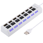 ฮับ USB 7 พอร์ต 2.0 ตัวแยก USB ความเร็วสูง 480Mbps พร้อมสวิตช์เปิด/ปิด / 7 ไฟ LED, 7 พอร์ต (สีขาว), 7 พอร์ต (สีดำ)