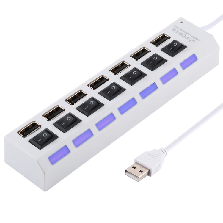 ฮับ USB 7 พอร์ต 2.0 ตัวแยก USB ความเร็วสูง 480Mbps พร้อมสวิตช์เปิด/ปิด / 7 ไฟ LED, 7 พอร์ต (สีขาว), 7 พอร์ต (สีดำ)
