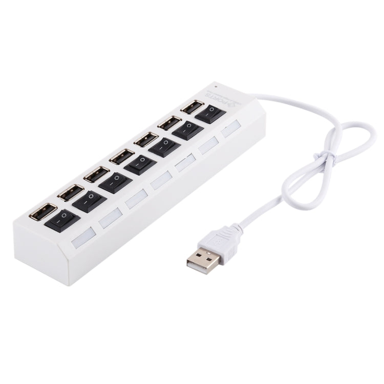 ฮับ USB 7 พอร์ต 2.0 ตัวแยก USB ความเร็วสูง 480Mbps พร้อมสวิตช์เปิด/ปิด / 7 ไฟ LED, 7 พอร์ต (สีขาว), 7 พอร์ต (สีดำ)