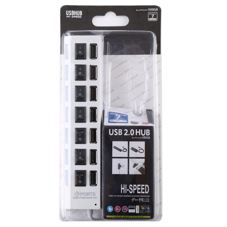 ฮับ USB 7 พอร์ต 2.0 ตัวแยก USB ความเร็วสูง 480Mbps พร้อมสวิตช์เปิด/ปิด / 7 ไฟ LED, 7 พอร์ต (สีขาว), 7 พอร์ต (สีดำ)
