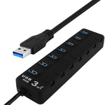 ฮับ USB 3.0 7 พอร์ต พร้อมสวิตช์แยกสำหรับแต่ละพอร์ตข้อมูล, 7 พอร์ต (สีดำ)