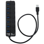 ฮับ USB 3.0 7 พอร์ต พร้อมสวิตช์แยกสำหรับแต่ละพอร์ตข้อมูล, 7 พอร์ต (สีดำ)