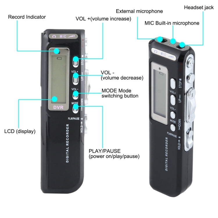 เครื่องบันทึกเสียงดิจิทัล 4GB เครื่องบันทึกเสียงโทรศัพท์ ฟังก์ชัน VOX (สีดำ)