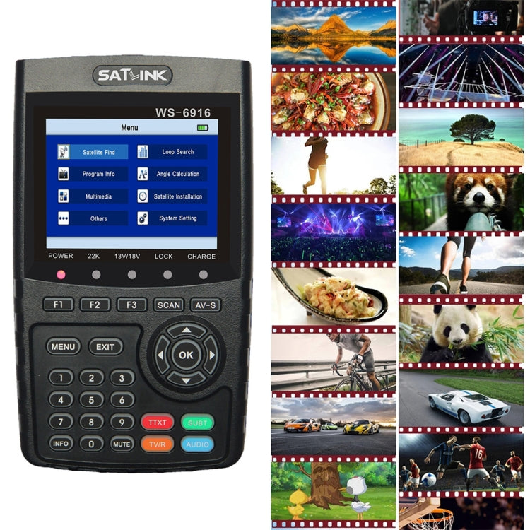 เครื่องวัดสัญญาณดาวเทียมดิจิตอล SATLINK WS6916 หน้าจอ TFT LCD 3.5 นิ้ว รองรับ DVB-S / S2, MPEG-2 / MPEG-4, WS6916