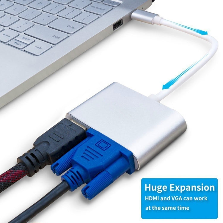 อะแดปเตอร์แยกสาย 2 in 1 VGA & HDMI ตัวเมียเป็น USB-C / Type-C ตัวผู้, VGA+HDMI