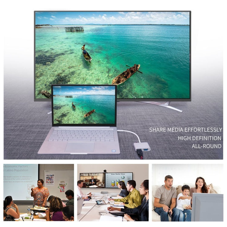 อะแดปเตอร์แยกสาย 2 in 1 VGA & HDMI ตัวเมียเป็น USB-C / Type-C ตัวผู้, VGA+HDMI