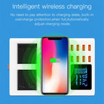 เครื่องชาร์จไร้สาย YC-CDA10W 10W พร้อมพอร์ต USB หลายช่อง แสดงผลดิจิทัลอัจฉริยะ ชาร์จเร็ว ปลั๊ก UK, SAS1048A, SAS1048B, SAS1048C