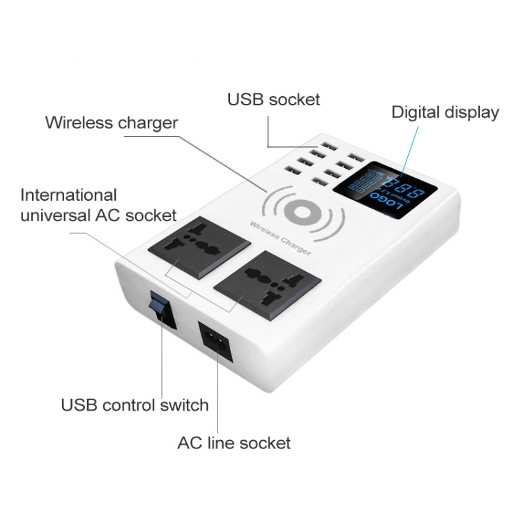 เครื่องชาร์จไร้สาย YC-CDA10W 10W พร้อมพอร์ต USB หลายช่อง แสดงผลดิจิทัลอัจฉริยะ ชาร์จเร็ว ปลั๊ก UK, SAS1048A, SAS1048B, SAS1048C