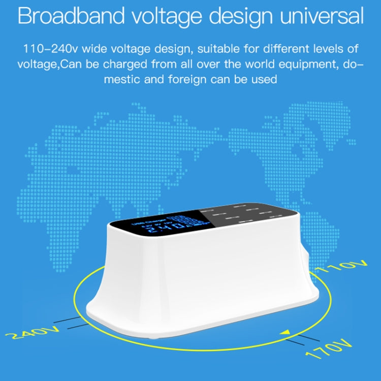 แท่นชาร์จ USB หลายฟังก์ชัน YC-CDA19A 8 พอร์ต 40W แสดงผลดิจิทัลอัจฉริยะ ชาร์จเร็ว ปลั๊ก UK, SAS1049A, SAS1049B, SAS1049C