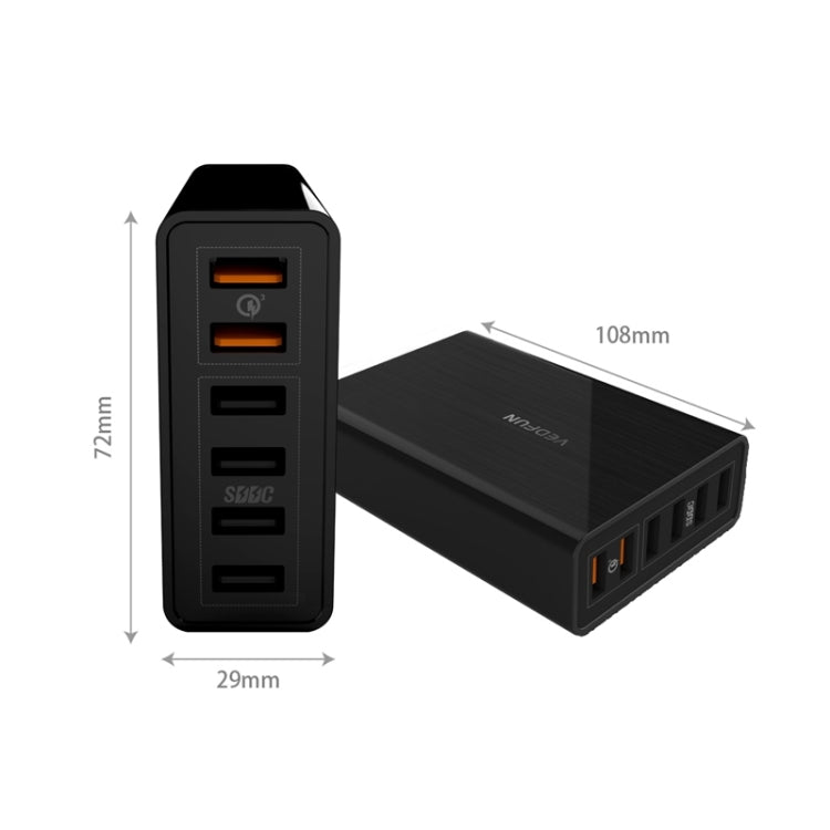 ที่ชาร์จ USB VEDFUN TurboCube D620 หกช่อง ชาร์จเร็ว 3.0 + เทคโนโลยี SDDC, ปลั๊กยุโรป/สหรัฐ/สหราชอาณาจักร