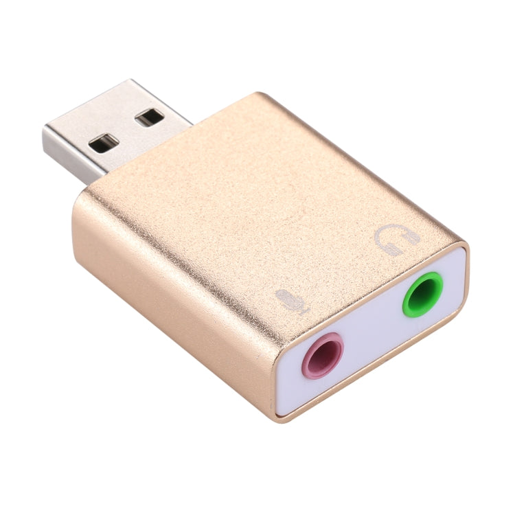 การ์ดเสียง USB ภายนอกเปลือกอลูมิเนียม แจ็ค 3.5 มม. เสียง HIFI เสียงเวทมนตร์ 7.1 แชนเนล อะแดปเตอร์พร้อมไดรเวอร์ฟรี สำหรับคอมพิวเตอร์, เดสก์ท็อป, ลำโพง, หูฟัง, ไมโครโฟน, อลูมิเนียม 7.1 แชนเนล สีทอง
