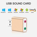 การ์ดเสียง USB ภายนอกเปลือกอลูมิเนียม แจ็ค 3.5 มม. เสียง HIFI เสียงเวทมนตร์ 7.1 แชนเนล อะแดปเตอร์พร้อมไดรเวอร์ฟรี สำหรับคอมพิวเตอร์, เดสก์ท็อป, ลำโพง, หูฟัง, ไมโครโฟน, อลูมิเนียม 7.1 แชนเนล สีทอง