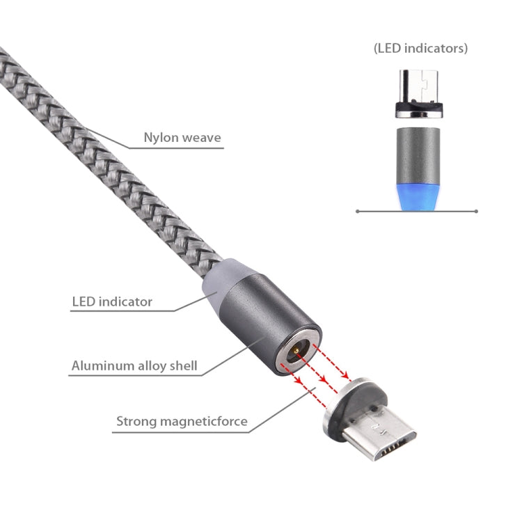 สายชาร์จแม่เหล็ก Micro USB ถึง USB 2.0 ยาว 1 เมตร สไตล์ถัก หมุนได้ 360 องศา พร้อมไฟ LED แสดงสถานะ
