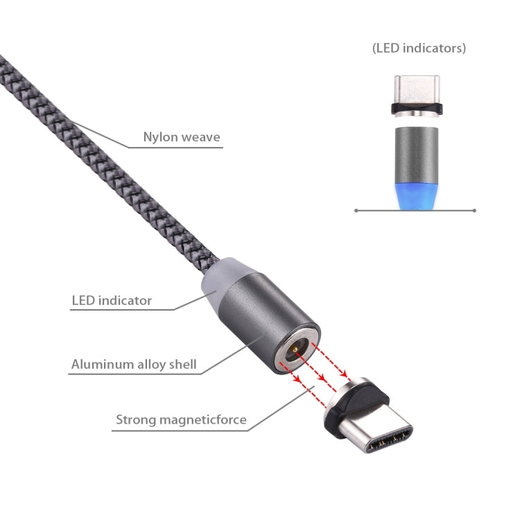 สายชาร์จแม่เหล็ก USB-C / Type-C ถึง USB 2.0 ยาว 1 เมตร สไตล์ถัก หมุนได้ 360 องศา พร้อมไฟ LED แสดงสถานะ