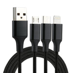 สายชาร์จถักไนลอน 3 in 1 USB ยาว 1.2 เมตร เป็น 8 Pin & USB-C / Type-C & Micro USB