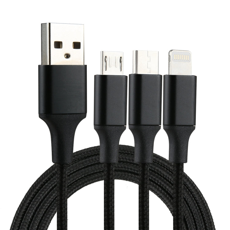 สายชาร์จถักไนลอน 3 in 1 USB ยาว 1.2 เมตร เป็น 8 Pin & USB-C / Type-C & Micro USB