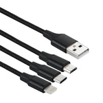 สายชาร์จถักไนลอน 3 in 1 USB ยาว 1.2 เมตร เป็น 8 Pin & USB-C / Type-C & Micro USB