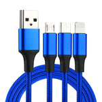 สายชาร์จถักไนลอน 3 in 1 USB ยาว 1.2 เมตร เป็น 8 Pin & USB-C / Type-C & Micro USB