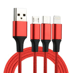สายชาร์จถักไนลอน 3 in 1 USB ยาว 1.2 เมตร เป็น 8 Pin & USB-C / Type-C & Micro USB