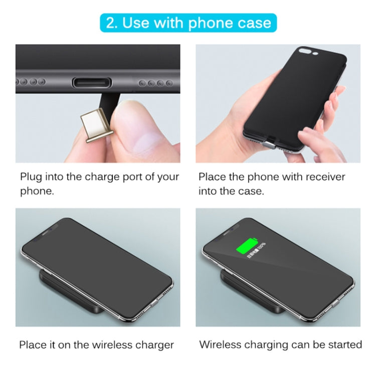ตัวรับชาร์จไร้สายมาตรฐาน Qi 5V 800mA พร้อมพอร์ต USB-C / Type-C, สำหรับโทรศัพท์ Type-C