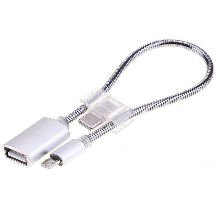 สายชาร์จข้อมูล OTG อะแดปเตอร์ Micro USB เป็น USB ท่ออะลูมิเนียมอัลลอย 24 ซม. 2A พร้อมขั้วต่อ USB-C / Type-C