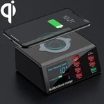 เครื่องชาร์จอเนกประสงค์ X9 9 in 1 QC 3.0 USB + 6 พอร์ต USB + พอร์ต PD 65W + ชาร์จเร็วไร้สาย QI พร้อมจอแสดงผล LED, X9