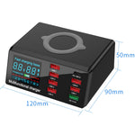 เครื่องชาร์จอเนกประสงค์ X9 9 in 1 QC 3.0 USB + 6 พอร์ต USB + พอร์ต PD 65W + ชาร์จเร็วไร้สาย QI พร้อมจอแสดงผล LED, X9