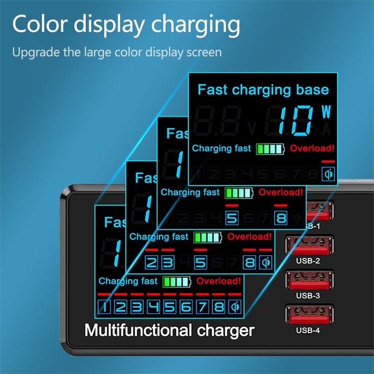 เครื่องชาร์จอเนกประสงค์ X9 9 in 1 QC 3.0 USB + 6 พอร์ต USB + พอร์ต PD 65W + ชาร์จเร็วไร้สาย QI พร้อมจอแสดงผล LED, X9