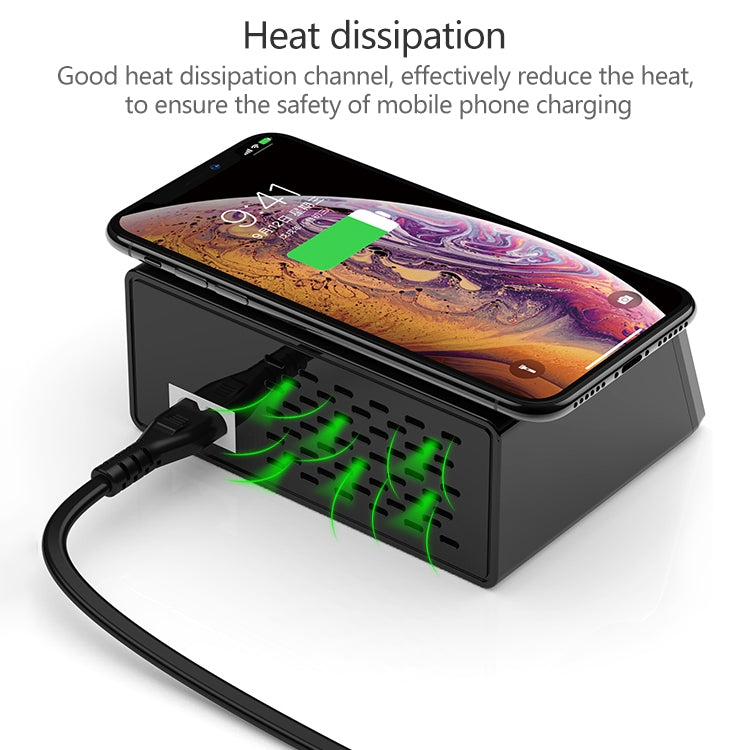 เครื่องชาร์จอเนกประสงค์ X9 9 in 1 QC 3.0 USB + 6 พอร์ต USB + พอร์ต PD 65W + ชาร์จเร็วไร้สาย QI พร้อมจอแสดงผล LED, X9