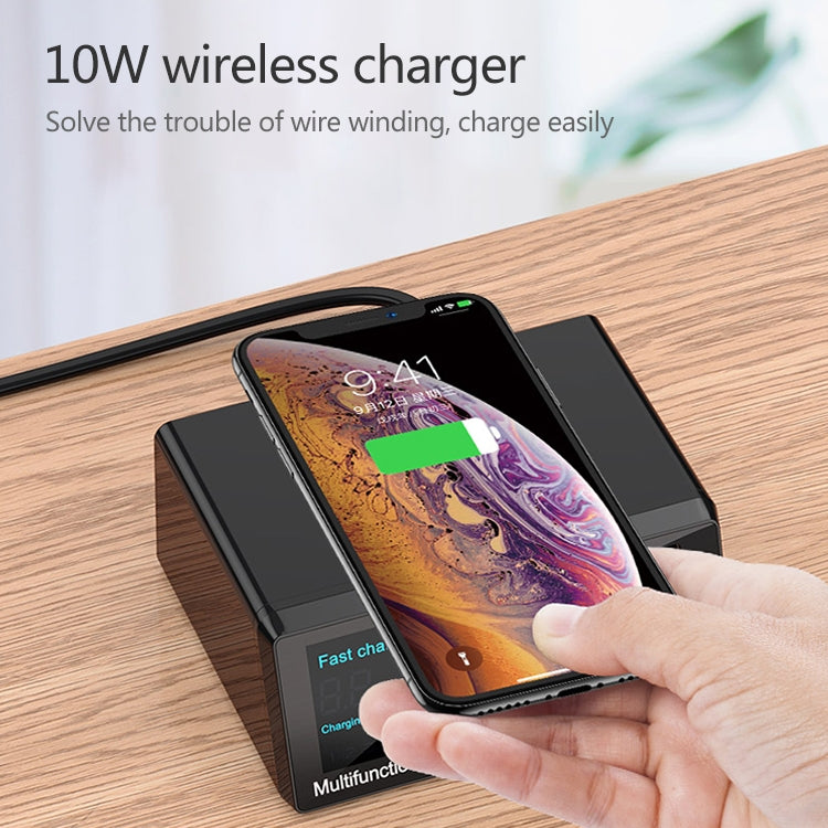 เครื่องชาร์จอเนกประสงค์ X9 9 in 1 QC 3.0 USB + 6 พอร์ต USB + พอร์ต PD 65W + ชาร์จเร็วไร้สาย QI พร้อมจอแสดงผล LED, X9