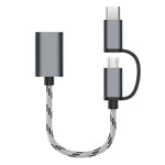 สายอะแดปเตอร์ถักไนลอน USB 3.0 ตัวเมียเป็น Micro USB + USB-C / Type-C ตัวผู้ สำหรับชาร์จและถ่ายโอนข้อมูล OTG ความยาวสาย 17 ซม., Micro USB 17 ซม. สีเทา, Micro USB 17 ซม. สีทอง