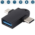 อะแดปเตอร์ OTG มัลติฟังก์ชัน USB 3.0 ตัวเมียเป็น USB-C / Type-C ตัวผู้ + Micro USB ตัวผู้ พร้อมรูสำหรับแขวน