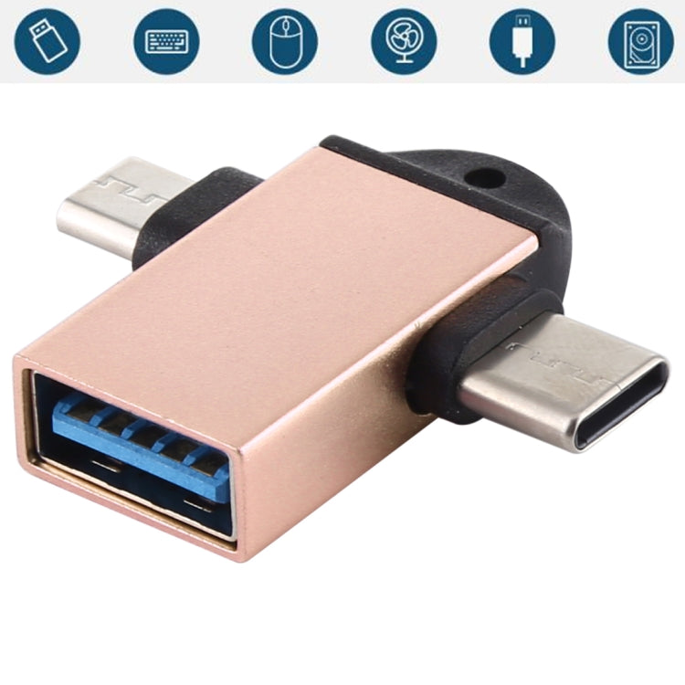 อะแดปเตอร์ OTG มัลติฟังก์ชัน USB 3.0 ตัวเมียเป็น USB-C / Type-C ตัวผู้ + Micro USB ตัวผู้ พร้อมรูสำหรับแขวน