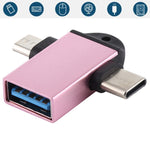 อะแดปเตอร์ OTG มัลติฟังก์ชัน USB 3.0 ตัวเมียเป็น USB-C / Type-C ตัวผู้ + Micro USB ตัวผู้ พร้อมรูสำหรับแขวน