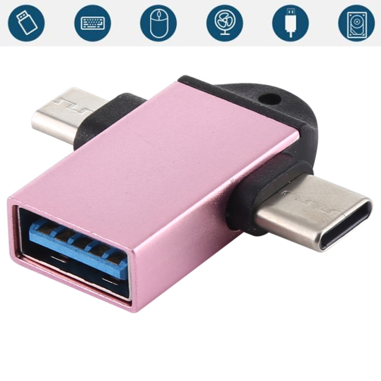อะแดปเตอร์ OTG มัลติฟังก์ชัน USB 3.0 ตัวเมียเป็น USB-C / Type-C ตัวผู้ + Micro USB ตัวผู้ พร้อมรูสำหรับแขวน