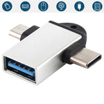 อะแดปเตอร์ OTG มัลติฟังก์ชัน USB 3.0 ตัวเมียเป็น USB-C / Type-C ตัวผู้ + Micro USB ตัวผู้ พร้อมรูสำหรับแขวน