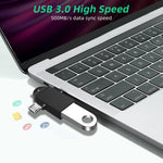 อะแดปเตอร์ OTG มัลติฟังก์ชัน USB 3.0 ตัวเมียเป็น USB-C / Type-C ตัวผู้ + Micro USB ตัวผู้ พร้อมรูสำหรับแขวน