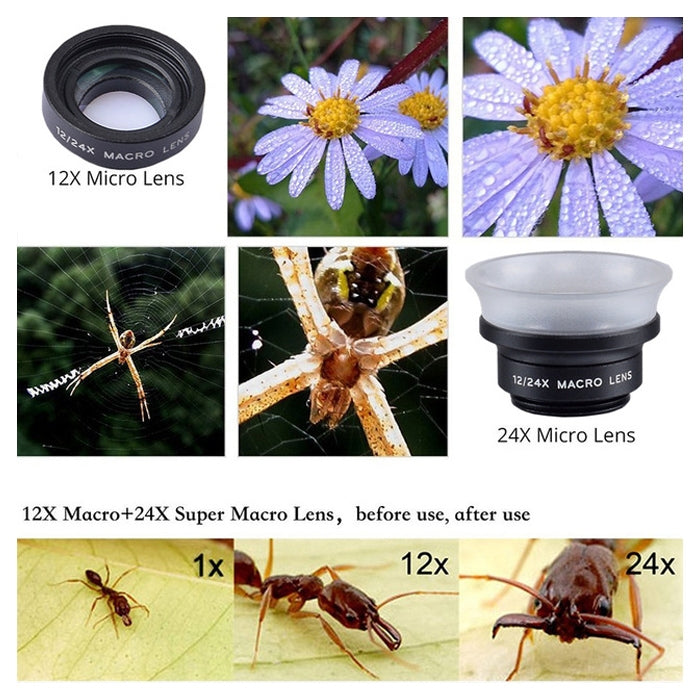APEXEL APL-24X-H เลนส์มือถือภายนอกอเนกประสงค์ 2 in 1 12X & 24X มาโคร พร้อมฮูดเลนส์