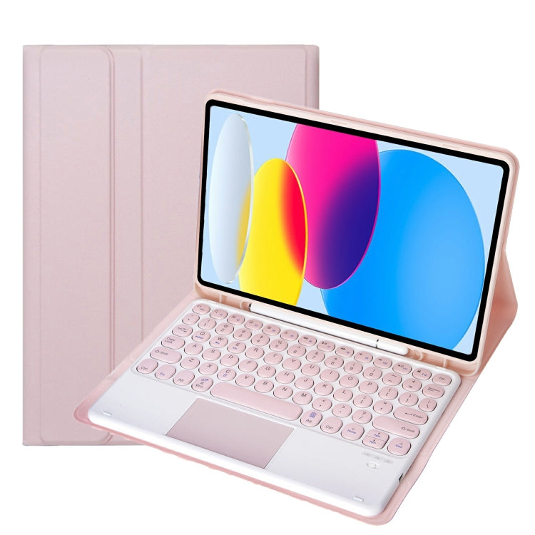 สำหรับ iPad 11 2025 / รุ่นที่ 10 10.9 2022 YA10B-A เคสแท็บเล็ตหนังคีย์บอร์ดสัมผัสบลูทูธผิวสัมผัสหนังลูกแกะ พร้อมช่องใส่ปากกา, YA10B-A