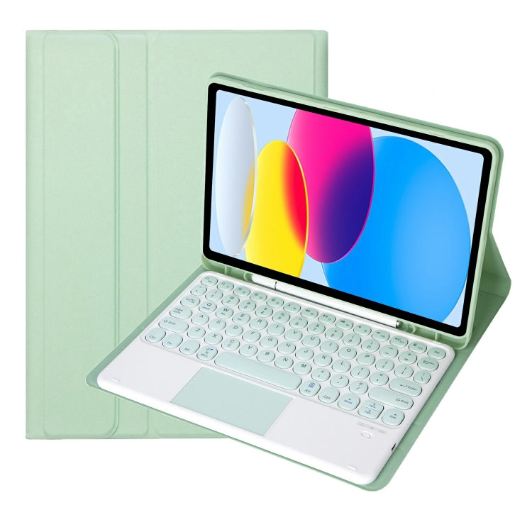 สำหรับ iPad 11 2025 / รุ่นที่ 10 10.9 2022 YA10B-A เคสแท็บเล็ตหนังคีย์บอร์ดสัมผัสบลูทูธผิวสัมผัสหนังลูกแกะ พร้อมช่องใส่ปากกา, YA10B-A