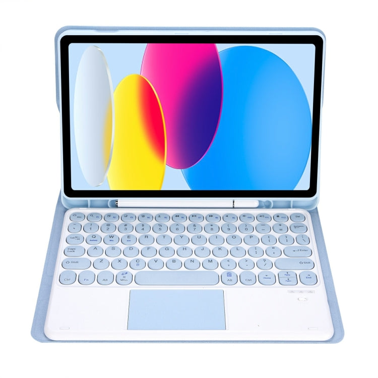 สำหรับ iPad 11 2025 / รุ่นที่ 10 10.9 2022 YA10B-A เคสแท็บเล็ตหนังคีย์บอร์ดสัมผัสบลูทูธผิวสัมผัสหนังลูกแกะ พร้อมช่องใส่ปากกา, YA10B-A