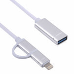 USB 3.0 Female to 8 Pin + USB-C / Type-C Male Charging + Transmission OTG Nylon Braided Adapter Cable, Cable Length: 11cm, 8 Pin Silver + White, 8 Pin Black, 8 Pin Red, 8 Pin Blue